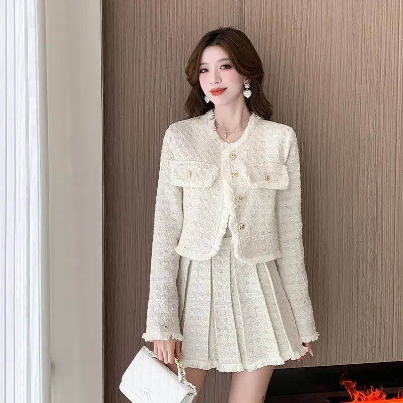 Осень/зима новый шикарный элегантный короткий пиджак и плиссированная юбка с