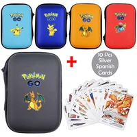 2022 new pokemon pikachu game cards album hard case book holder earphone storage box gifts silver spanish card gift for children