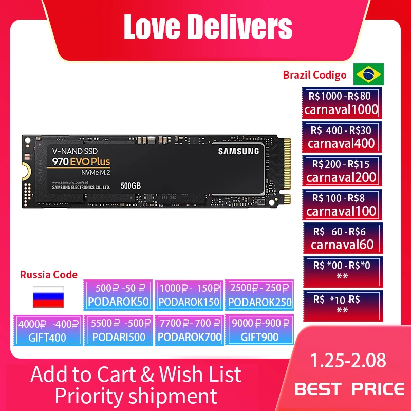  Внутренний твердотельный диск Samsung 970 EVO Plus M.2 NVMe 500GB SSD