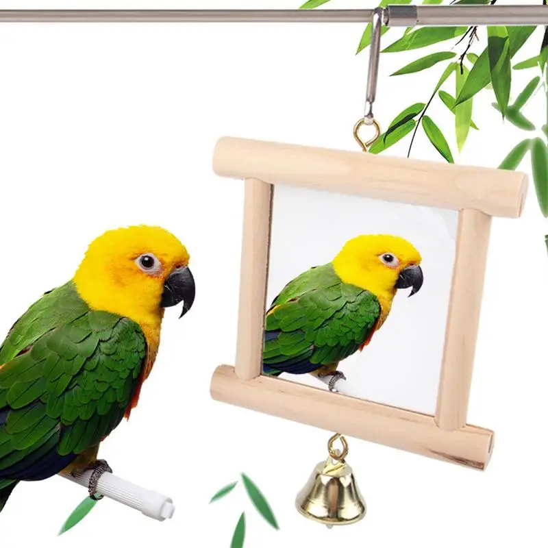 

Bird Mirror for Cage wooden bird mirror Parrot mirror toy with bell Pendant Toy for Parakeet Wooden Pet Bird Accessories
