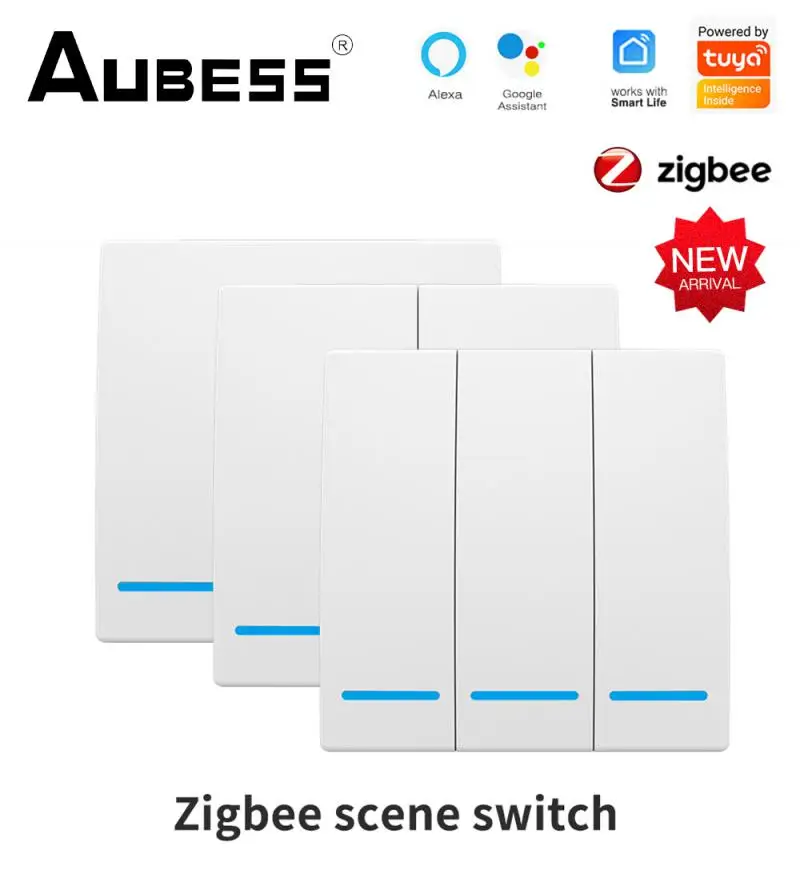 

Умный беспроводной кнопочный переключатель Aubess Tuya Zigbee, наклейка с дистанционным управлением на 1, 2, 3 клавиши, работает с концентратором Zigbee