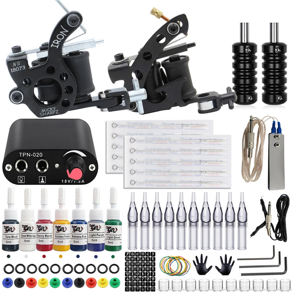 

Beginner Tattoo Kit Professional Complete Tattoo Machine Gun Set with Power Supply Needles Inks Set for Permanent Makeup Supply