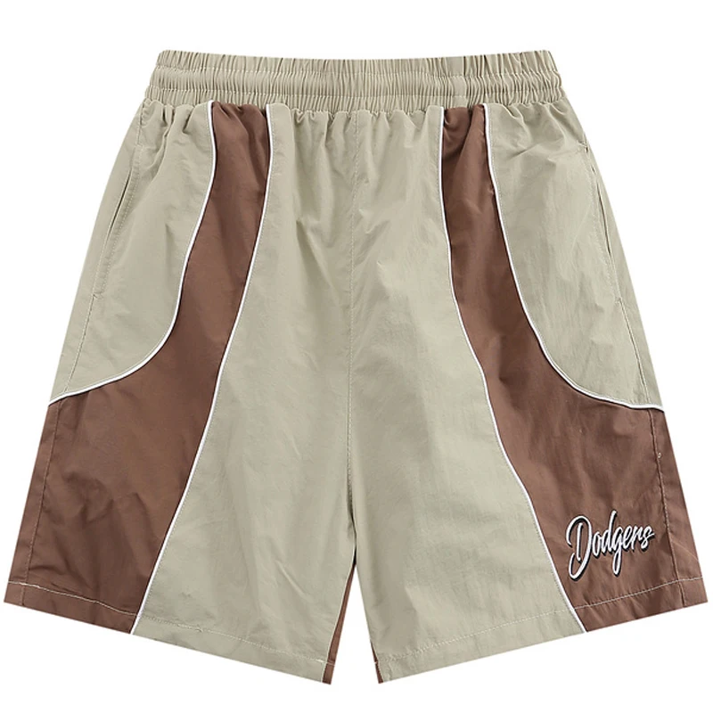 

2022 Summer Oversize Harajuku Letter Embroidery Drawstring Patchwork Shorts Mens Casual Elastic Waist Retro Knee Length Trousers