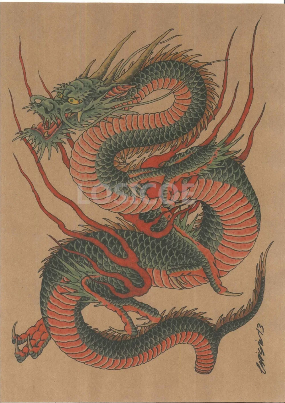 

Dragon Japan Ukiyo Tattoo Vintage Old Shool Posters Kraft Paper Painting Wall Sticker Home Decoration 30x42 CM