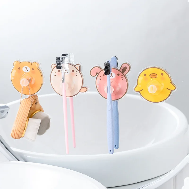 

1pc Creative Cartoon Wall-mounted Toothbrush Holder Wall Suction Seamless Adhesive Toothbrush Hanger Bathroom Storage Rack Shelf