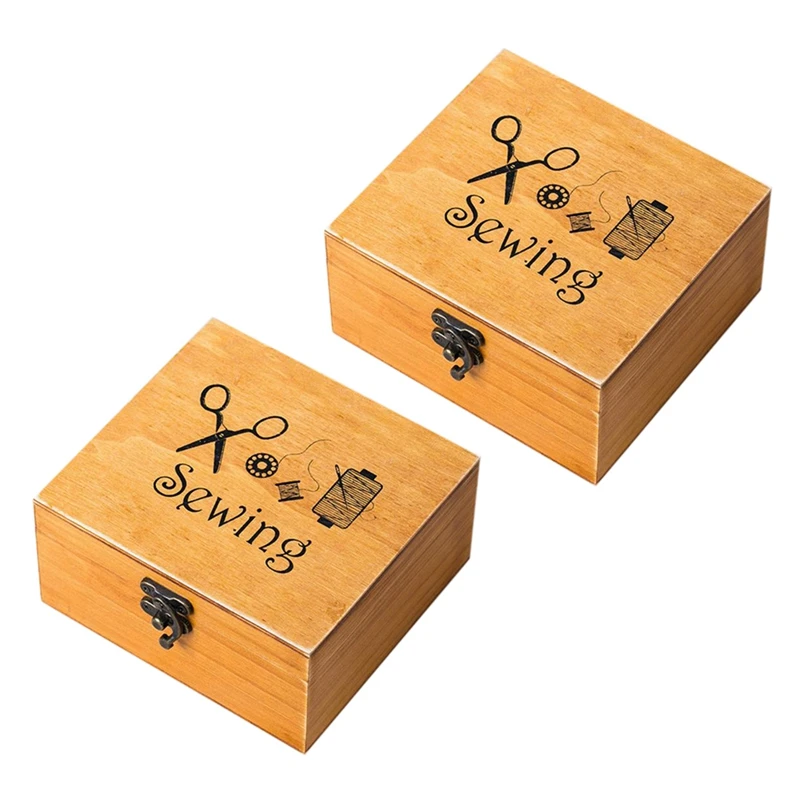

2X Wooden Sewing Box Sewing Accessories Supplies Kit Workbox For Mending