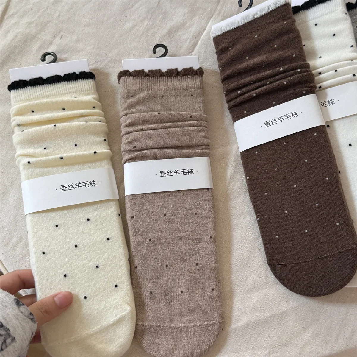 SP &amp CITY шелковые шерстяные носки с точечным принтом женские зимние теплые