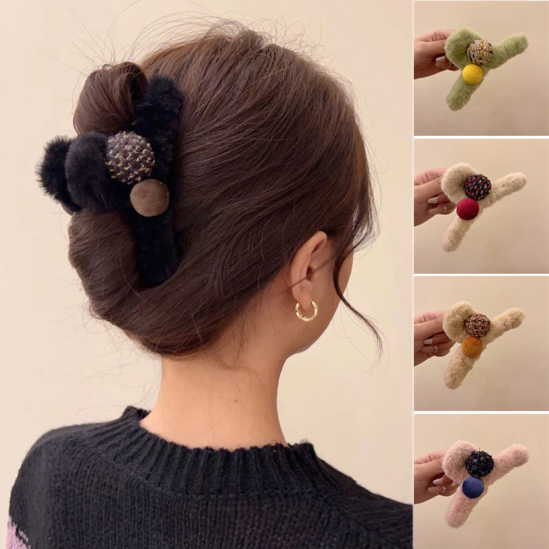 

Fluffy Hairpins Plush Hair Clip Faux Fur Hair Claws Combs Clamps Autumn Winter Hairpins Barrette Fashion Women Hairgrips Cute