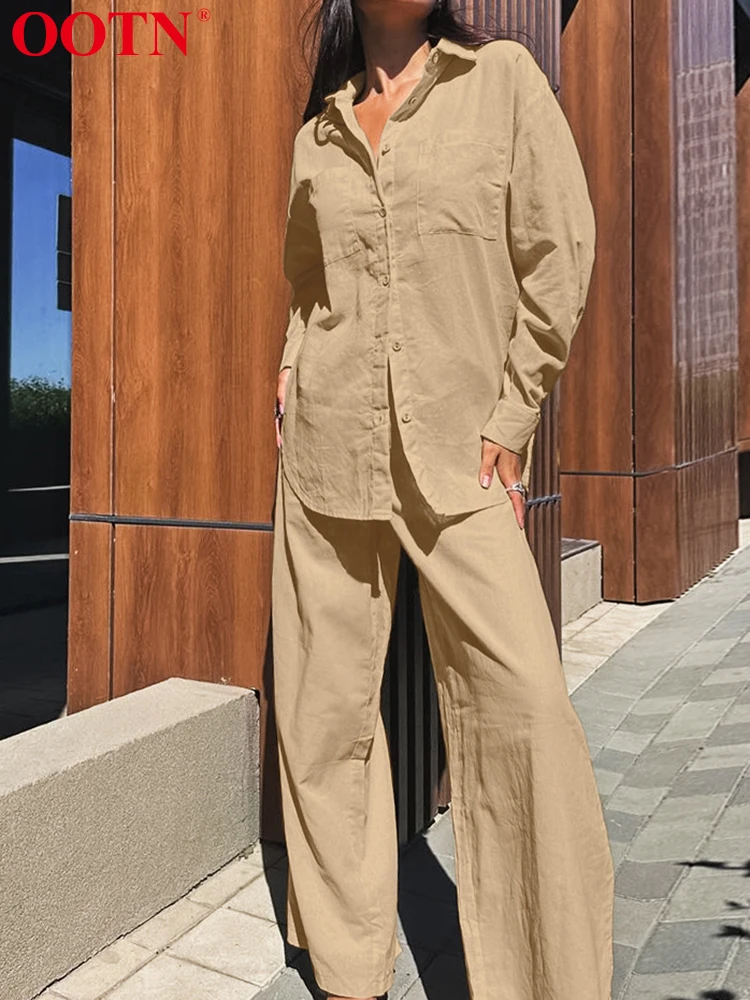 Модные женские костюмы OOTN из двух предметов однобортный Топ цвета хаки с длинным