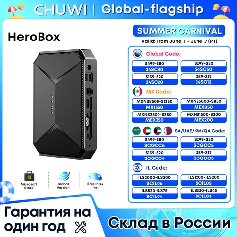 CHUWI Herobox мини-ПК Intel N100 UHD графика для 12-го поколения Windows 11 8 Гб RAM 256G SSD Wifi 6 Bluetooth 5,2 с портом VAG