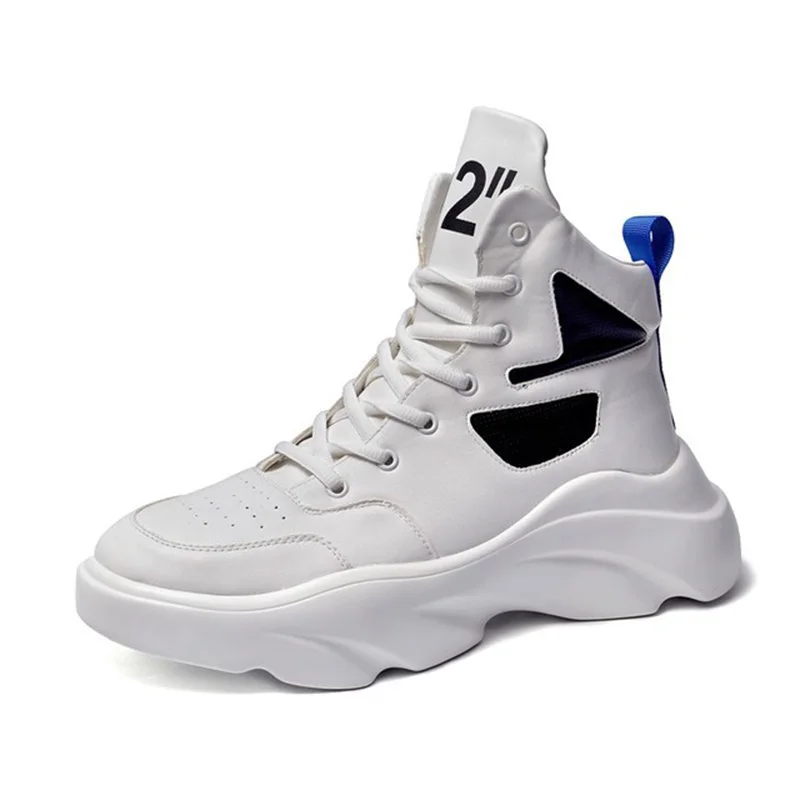 

Genuine Leather High-top White Wild Men's Shoes Fashion Platform Casual Sneakers Increase Breathable Sports Wind Casual Shoes