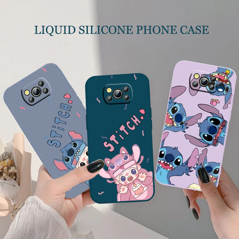 

Disney Stitch cartoon Phone Case For XiaoMi POCO X2 X3 X4 GT NFC Pro M3 M4 Pro F3 F4 GT C3 C31 C40 Liquid Rope Funda Cover Soft
