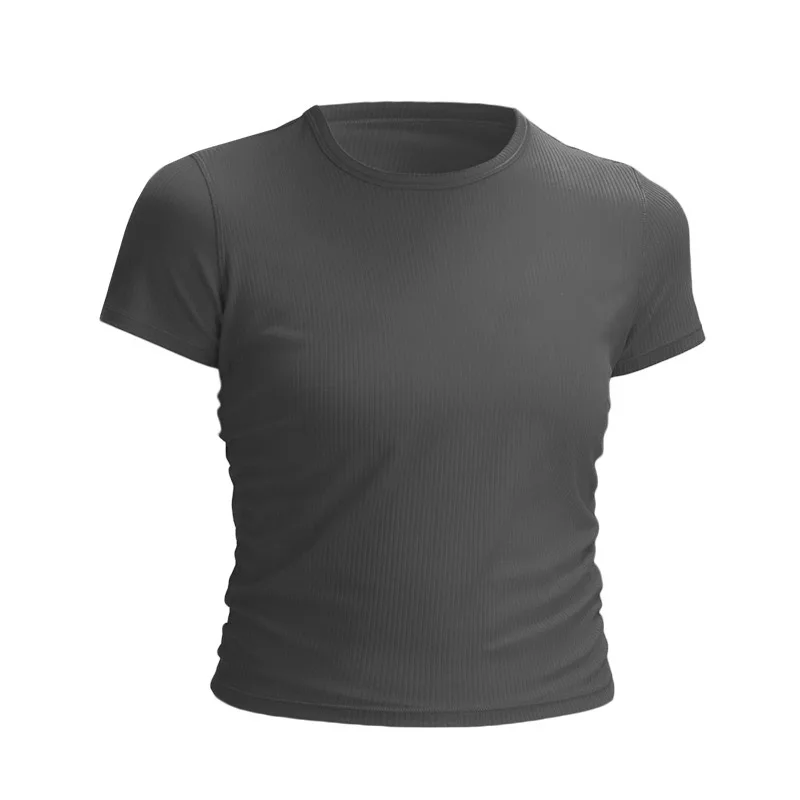 Lulu-Women's short sleeved breathable nylon ribbed high elastic sports yoga suit