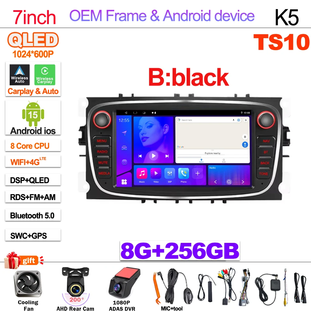 

Android 15 для Ford Focus mk2 S-Max Mondeo Galaxy C-Max Мультимедийный мультимедийный дисплей Carplay 2Din Autoaudio Навигация 5G WIFI Видео GPS