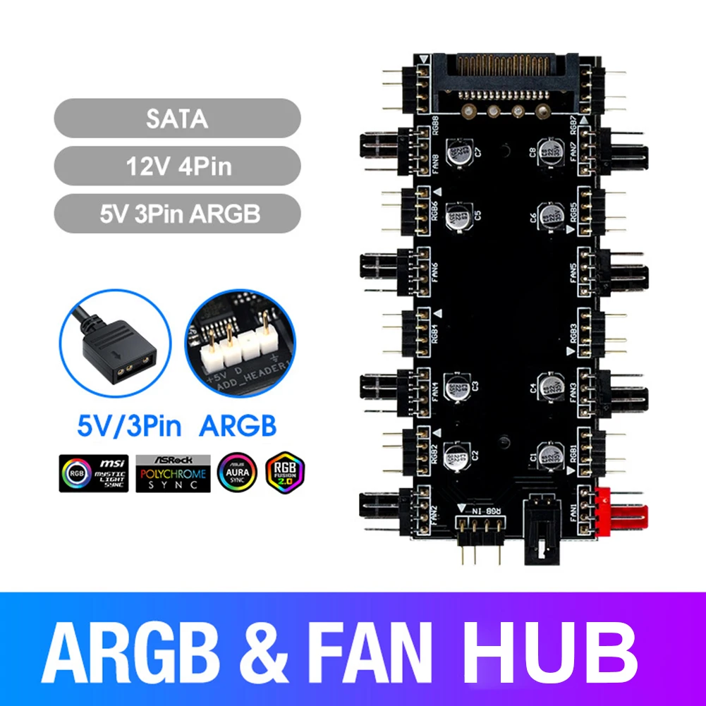 

5V/3/12V4 Pin Holder Organizer Protector Cable Winder ARGB 4 Pin Fan PWM HUB PC Motherboard LED Strip Light Control Adapter