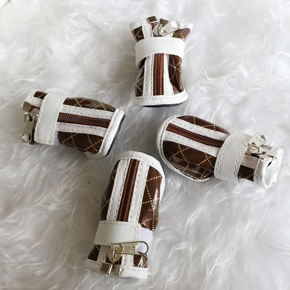

4Pcs Fashion Dog Shoes 5 Sizes Pet Boots Soft Sole Adjustable Paw Protector Pet Shoes Waterproof