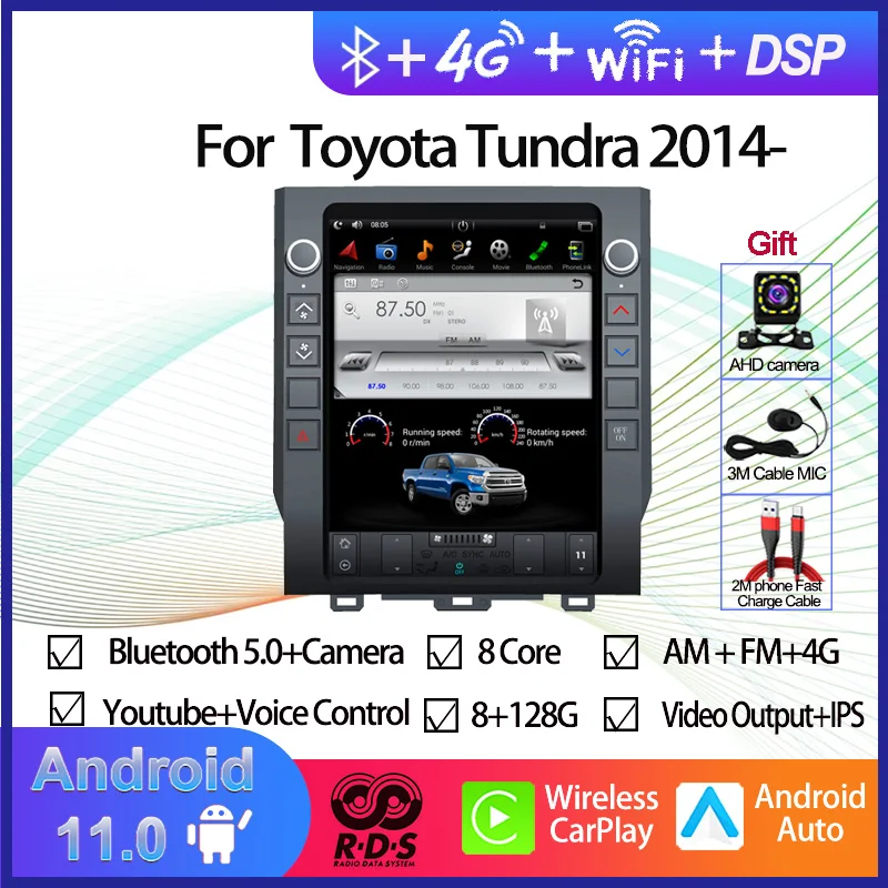 

Автомобильный GPS-навигатор на платформе Android 11, вертикальный экран в стиле Тесла для Toyota Tundra 2014, автомобильное радио, стерео, мультимедийный плеер