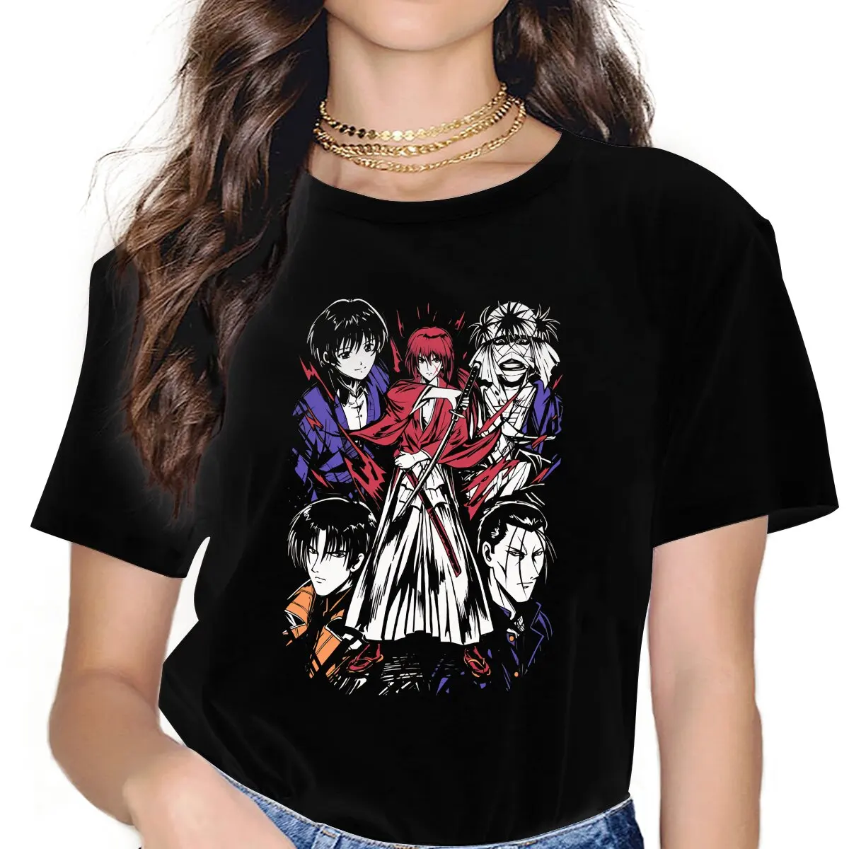 

Women All Characters Classic T Shirt Rurouni Kenshin Manga Clothes Humorous Short Sleeve O Neck Tees Original T-Shirts