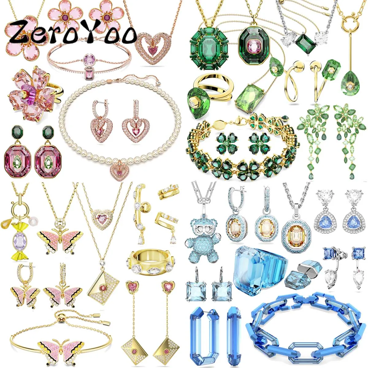 

2023 Original Florere Fine Jewelry Sets Charm Colorful Luxury Geometry Crystal Fashion Women's SW Necklace Earring Ring Bracelet