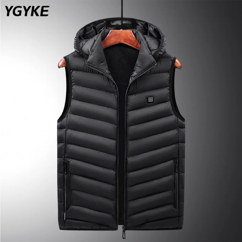Lightweight Down Cotton Heating Vest Men's Autumn Winter USB Interface 3-Speed Heating Korean Version Trend Hooded Warm Jacket