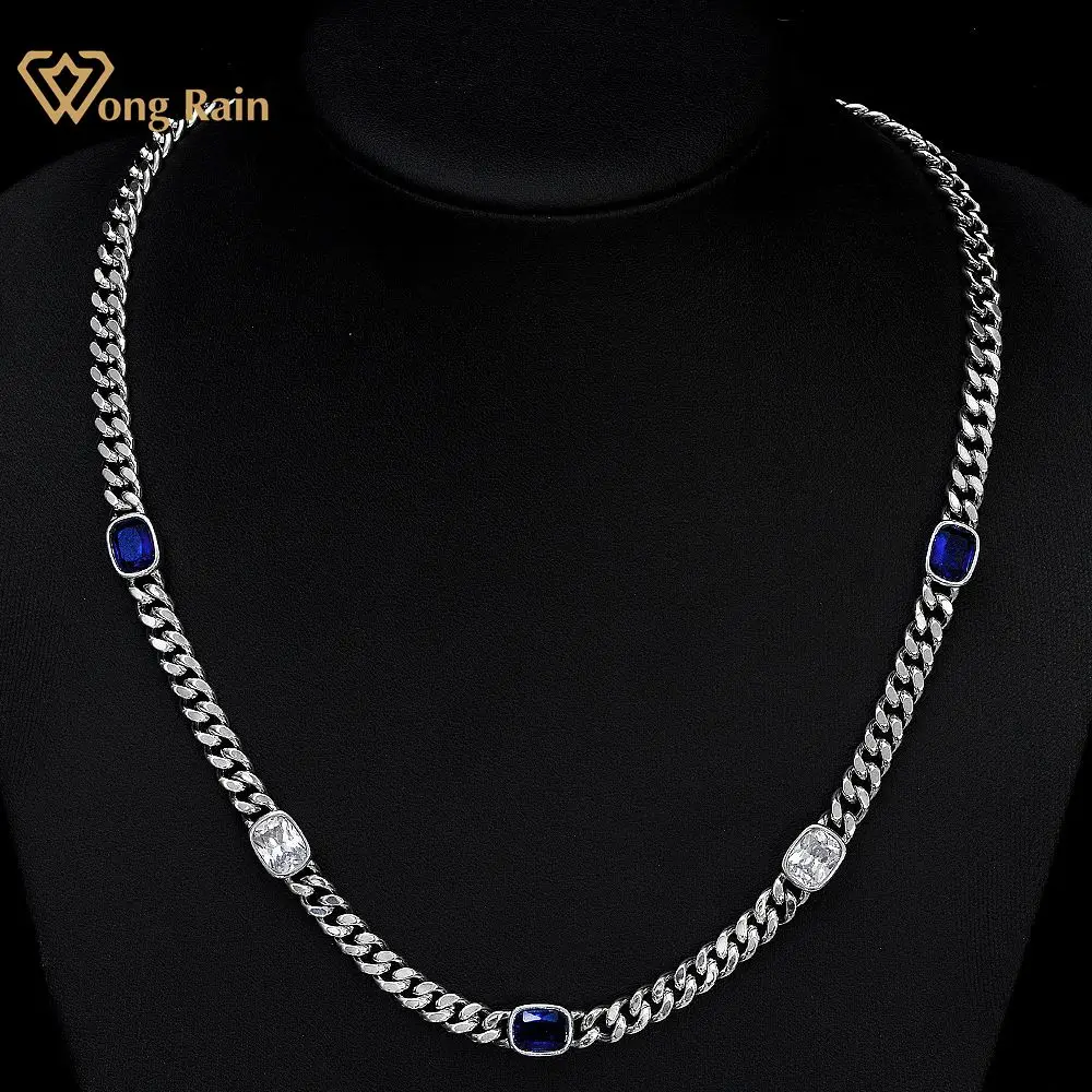 

Wong Rain Hip Hop 925 Sterling Silver Lab Sapphire High Carbon Diamonds Gemstone Cuban Chain Necklace Fine Jewelry Wholesale