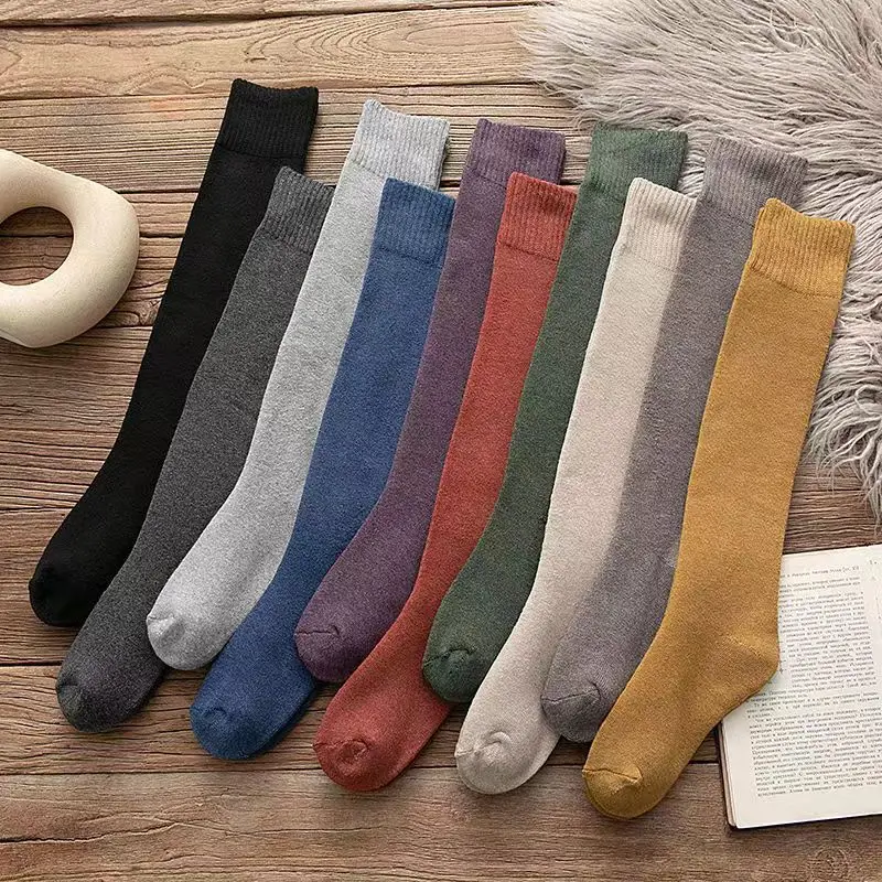 Autumn and Winter Calf Socks Women's Fleece-Lined Extra Thick Fluffy Loop Warm Stockings Women's Tube Socks Ins Trendy High-Top