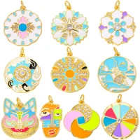 juya handmade micro pave zircon 18k gold plated painted flower enamel charms accessories for diy fashion pendant jewelry making