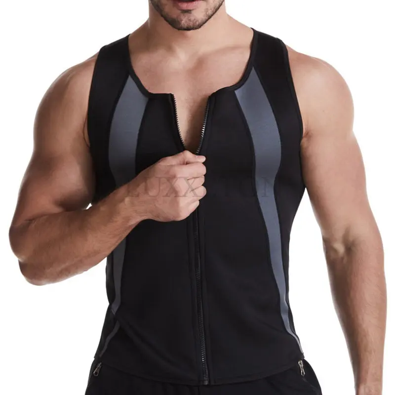 

Men Sports Shaper Wear Neoprene Vest Double Gray Stripes Extremely Fast Wicking Sauna Top Fitness No Trace Corset Bodysuit