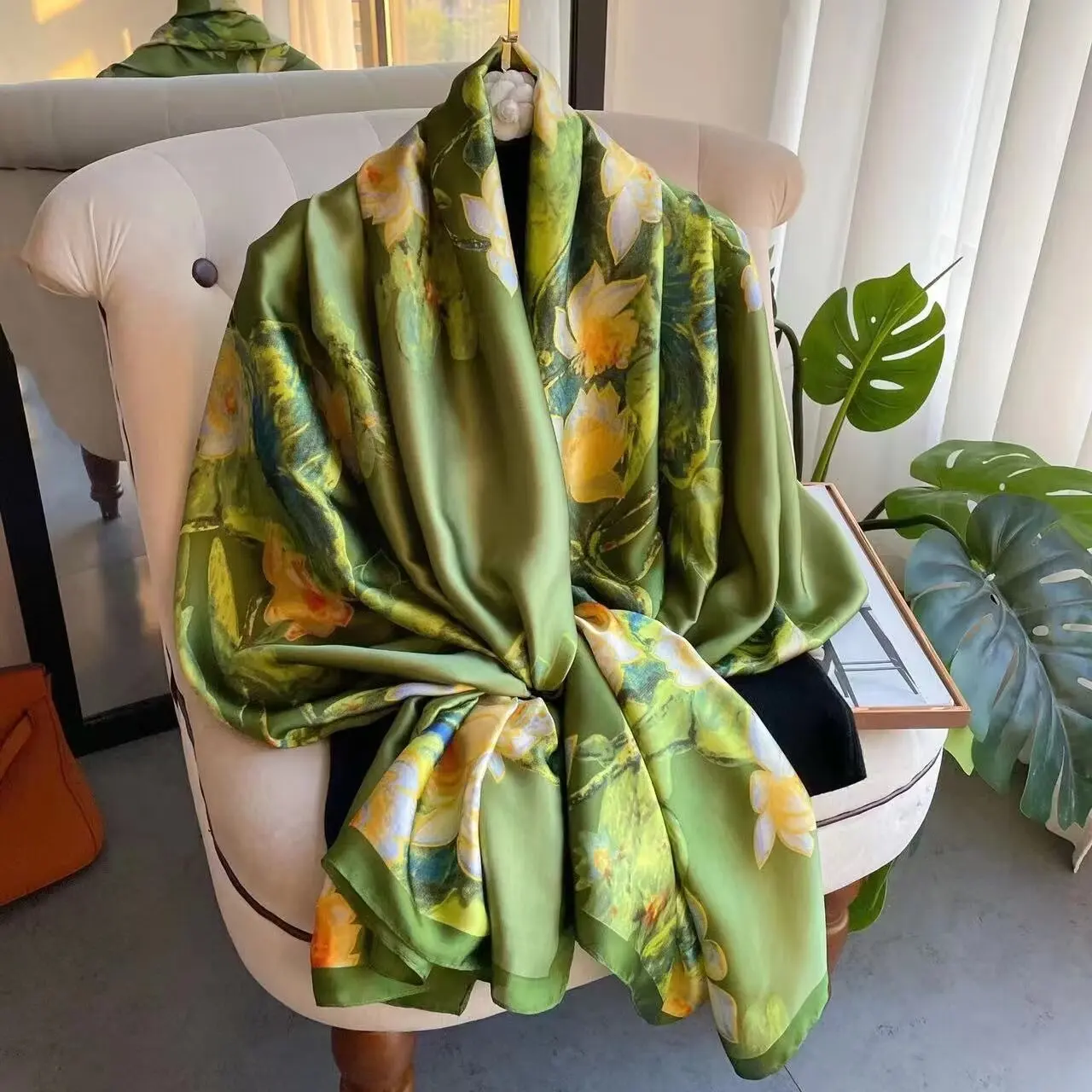 Солнцезащитное пляжное полотенце женский длинный шарф из парчи с цветочным