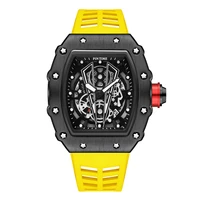 pintime hot sale fashion men luxury watch designer silicone yellow strap 6 color quartz sport wrist watches for men auto date