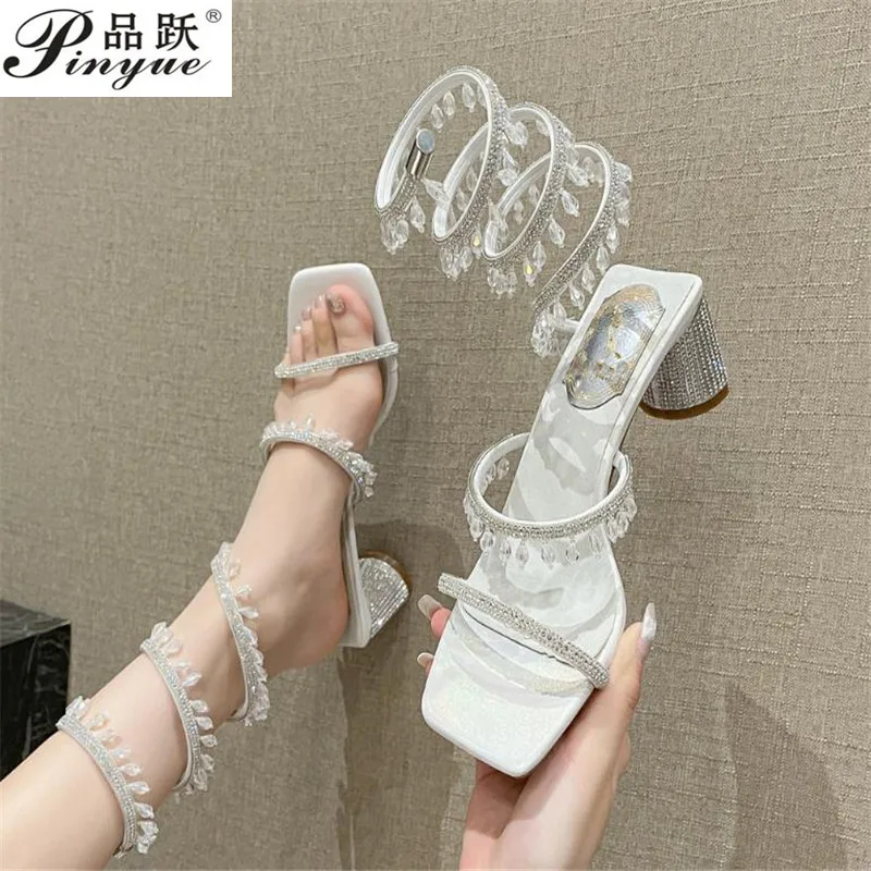 

Fashion Same Paragraph Snake Shoes Snake-like Winding Sandals Women's Rhinestone with Thick with Word with Roman Fairy Sandals