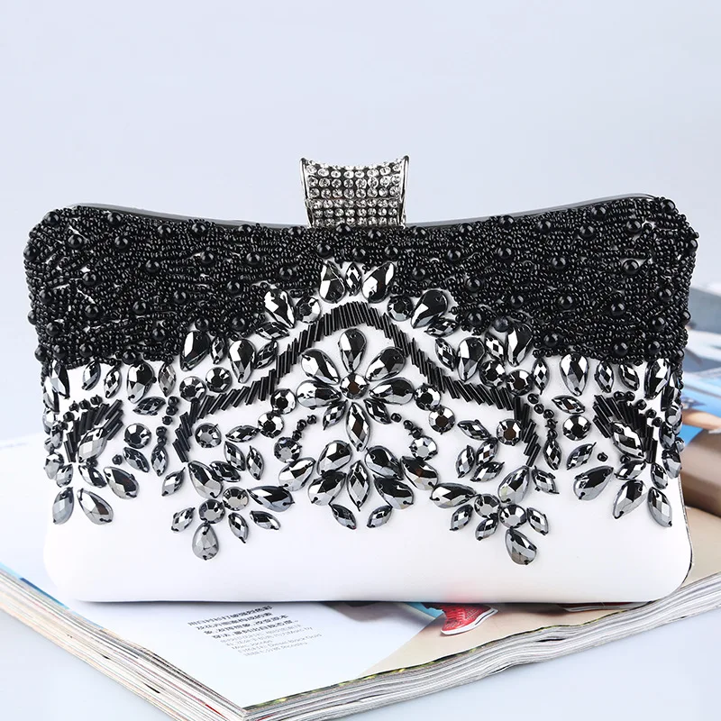 

Diamond Beaded Evening Clutch Bag For Women Black White Clutch Purse Chain Shoulder Bag Wedding Party Handbag Ladies Clutches