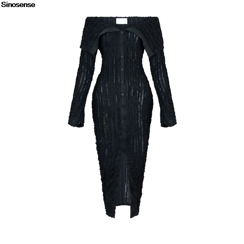 Женское облегающее Платье макси с открытыми плечами длинным рукавом и