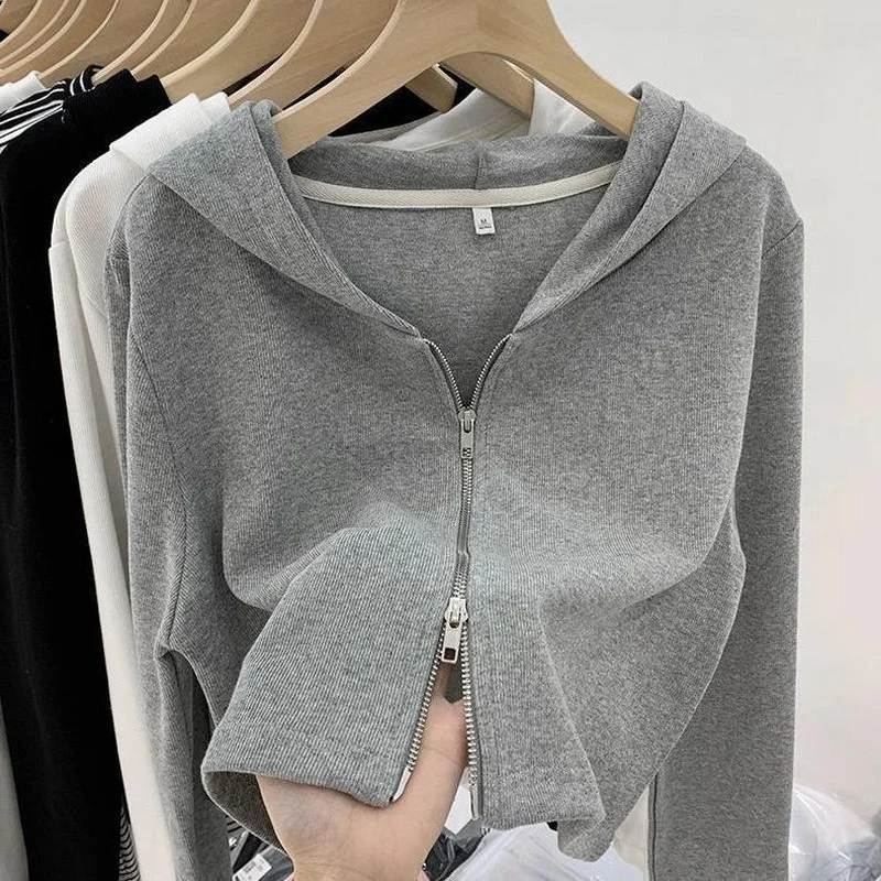 

2022 Spring Women Zip-up Cardigan Jacket Zoravcky Basic Coat Jogger Short Sport Coat Outwear Mujer Hoddied Crop Top Femme Casual