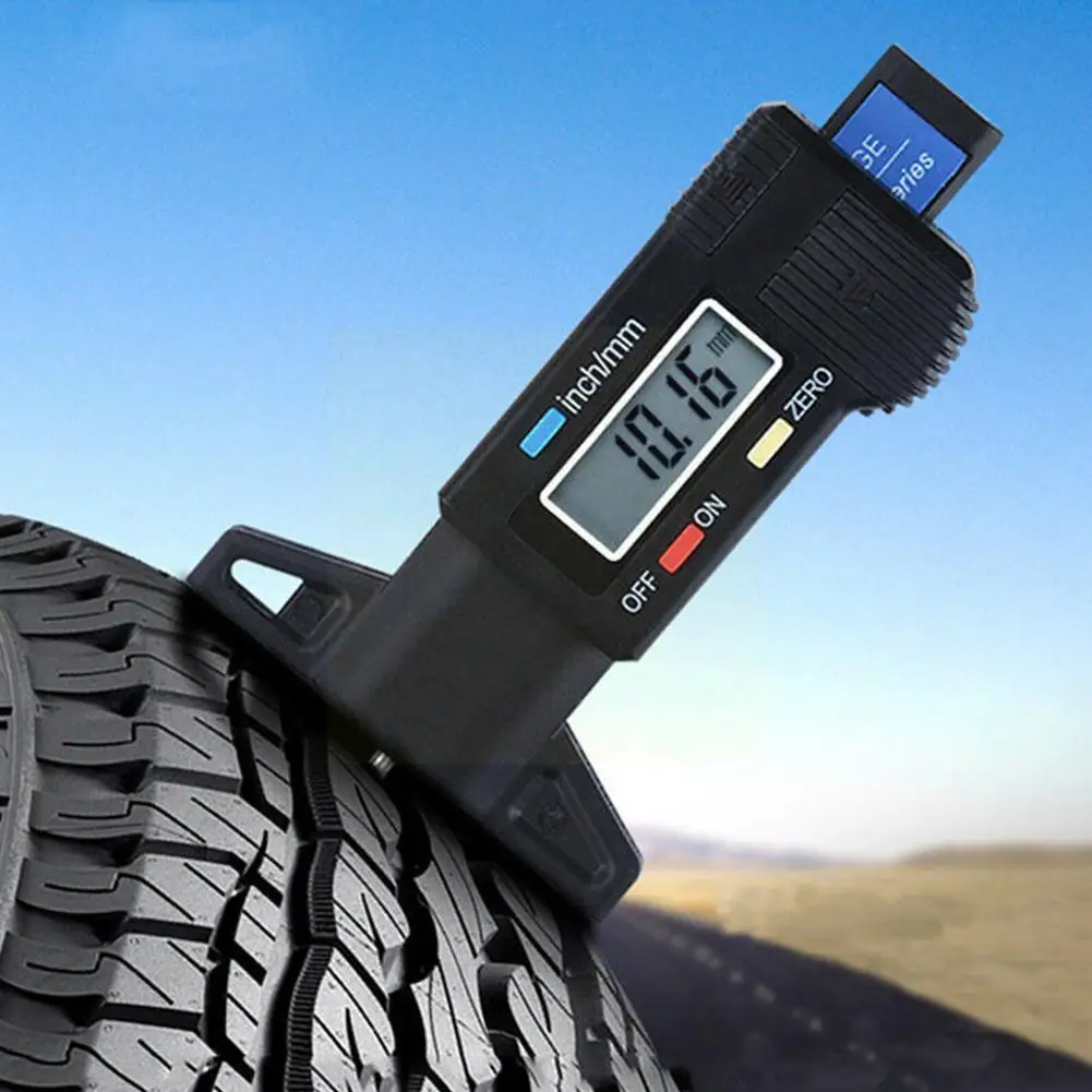 

LCD Digital Car Tyre Tread Depth Gauge Caliper Wear Measurement Tool Fraction Display and MM Conversion with Detection Inch B5D5