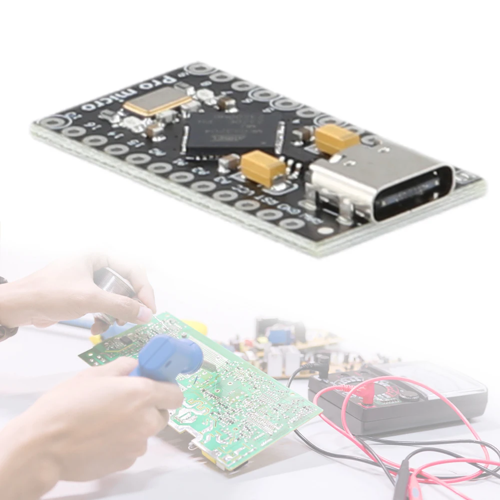 Фото Плата разработки ATmega32U4 USB Type-C Pro Micro с 2-рядным пин-хедером, Micro USB/Type-C Pro Micro Board 5V 16МГц для Arduino №5
