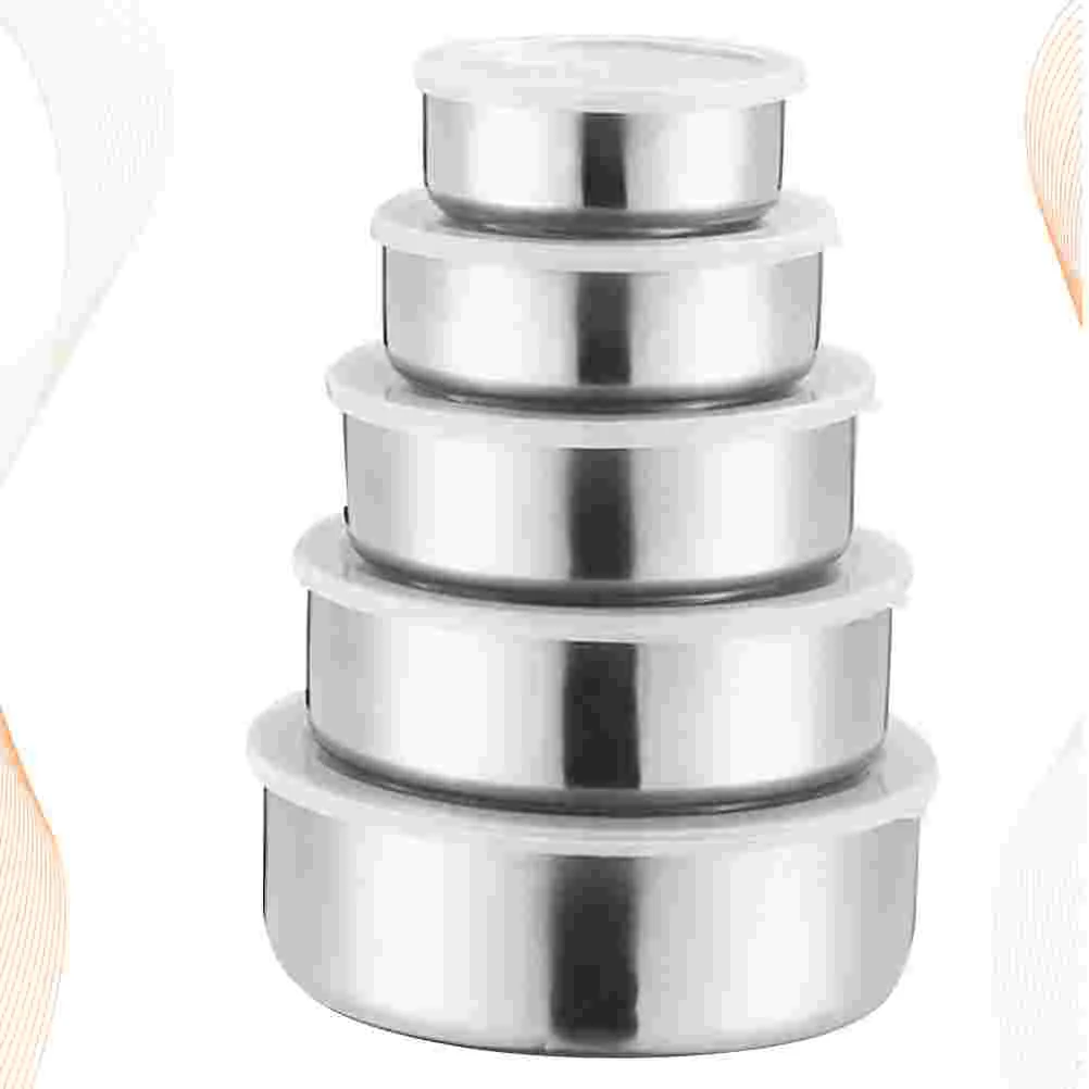 

5Pcs Preservation Boxes Storage Sealing Bowls Metal Noodles Bowls Nesting Storage Bowls Round Boxes with Lids
