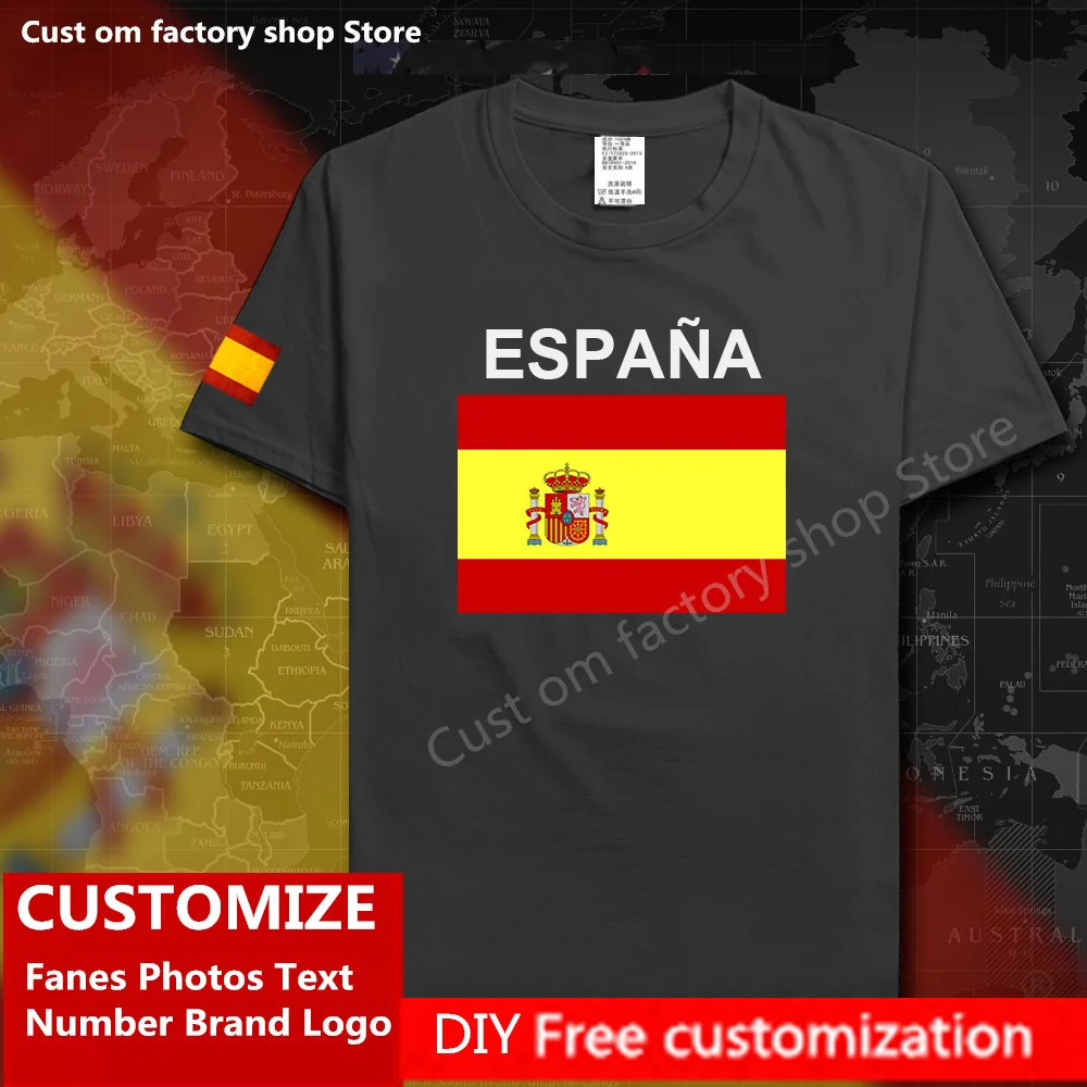 

Spain Espana T shirt Custom Jersey Fans DIY Name Number Brand LOGO Tshirt High Street Fashion Hip Hop Loose Casual T-shirt