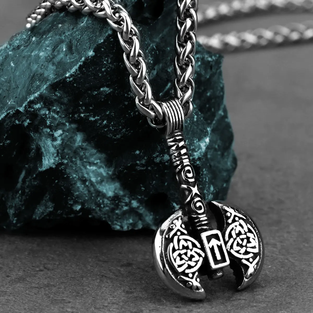 Nordic Vikings Axe Mens Necklace Hip Hop Charms Odin Rune Celtic Knot Pagan Amulet Pendant Stainless Steel Jewelry Wholesale