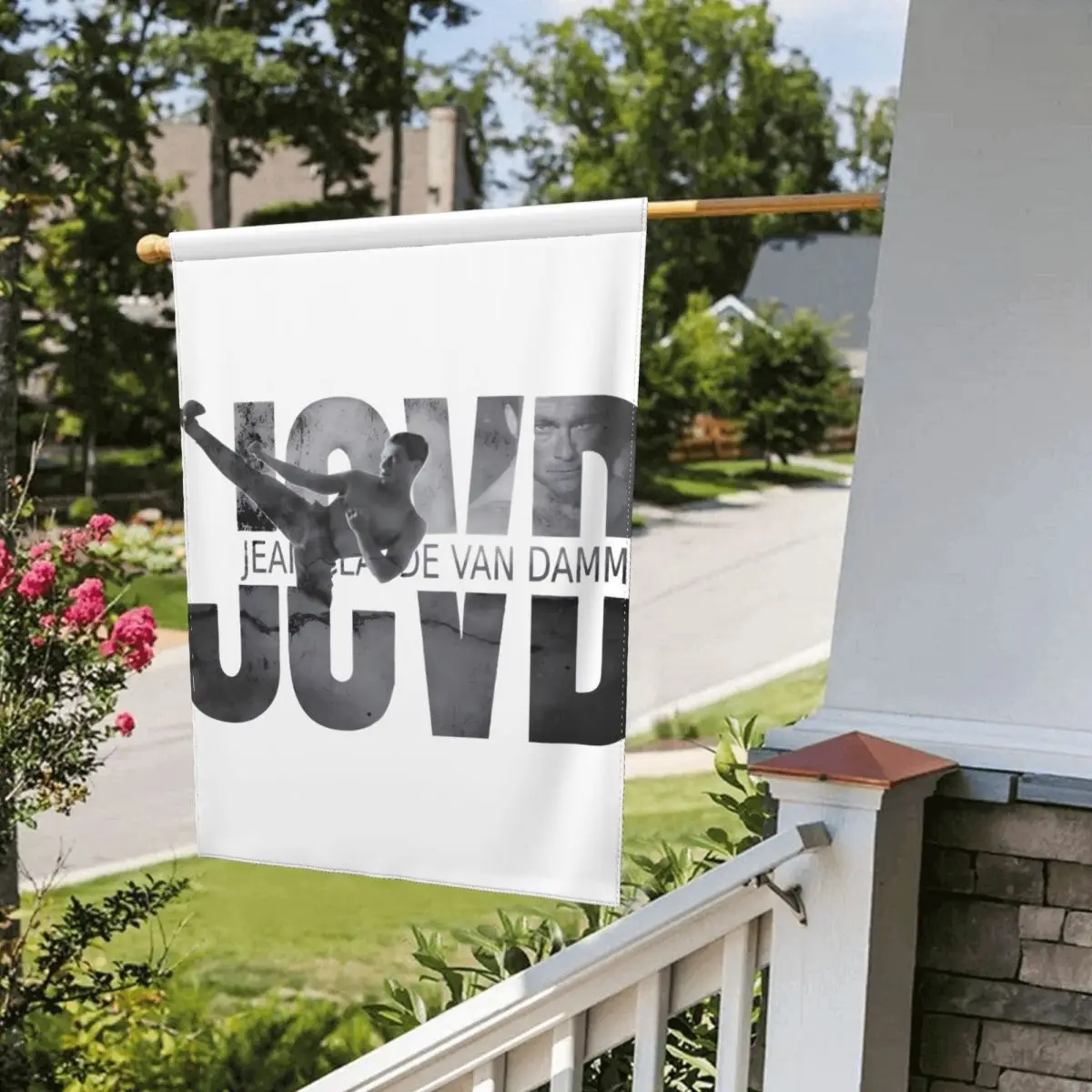 Jcvd B W украшение для сада Жан-Клода Ван флаг с двусторонним принтом