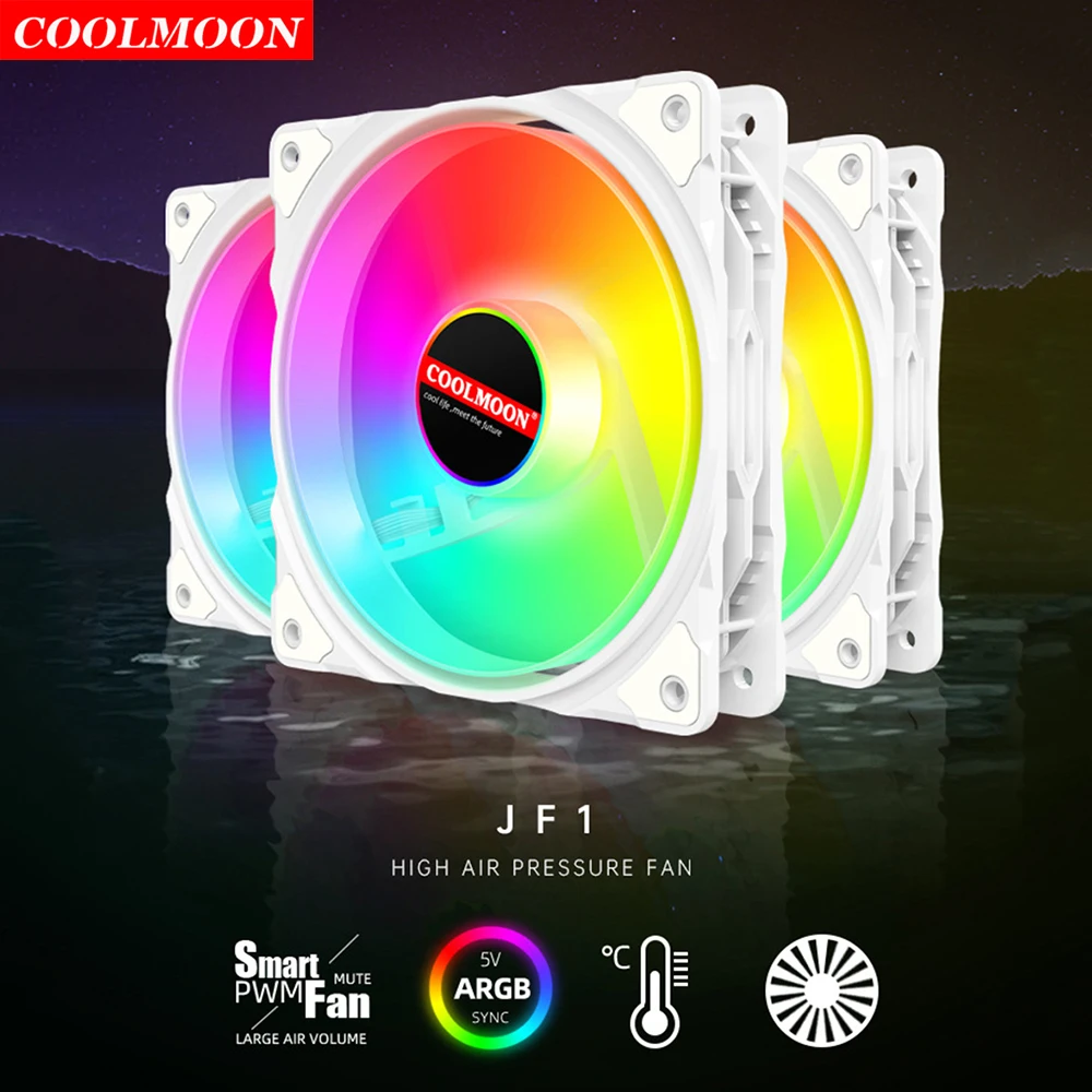 

Вентилятор охлаждения Coolmoon для компьютера, 120 мм, RGB, 12 В, 4 контакта, 3 контакта, 5 В, 12 см