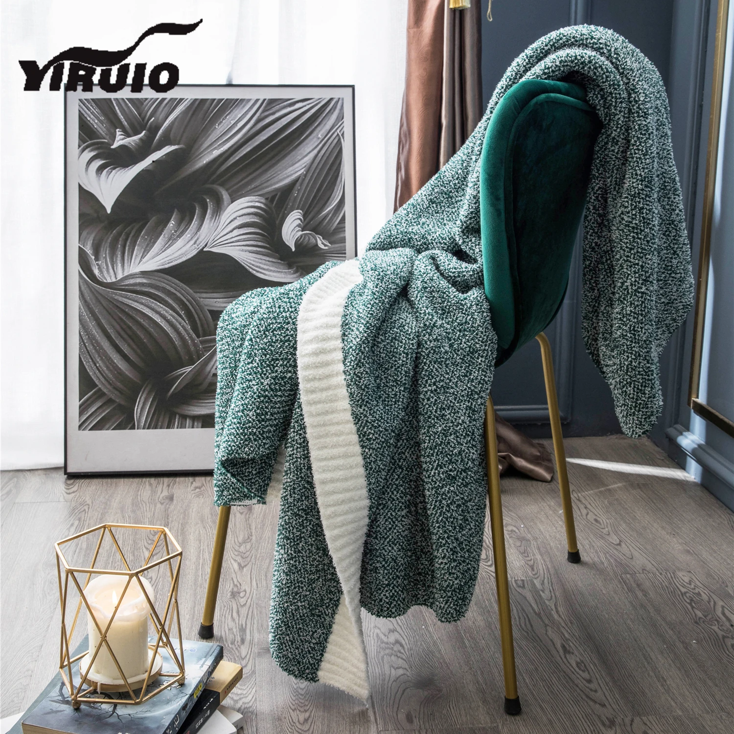 

YIRUIO Nordic Edge Stripe Color Plaid Blanket Luxury Brand Warm Cozy Hairy Microfiber Throw Blanket Office Airplane Nap Blankets