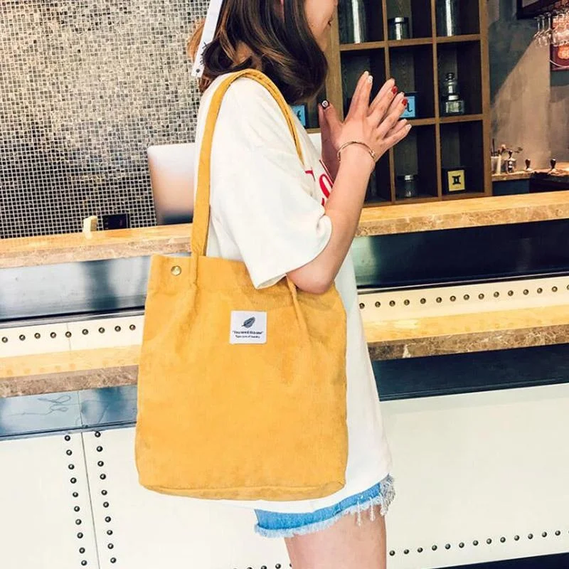 

High Capacity Women Corduroy Tote Ladies Casual Shoulder Bag Foldable Reusable Shopping Beach Bag