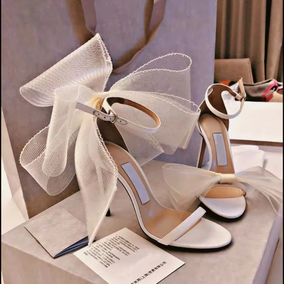 

2022 Summer Brand Elegant Sandals Women Pumps Super High Heel 9 cm Black White Big Bow Knot Women's Banquet Shoes Sandals