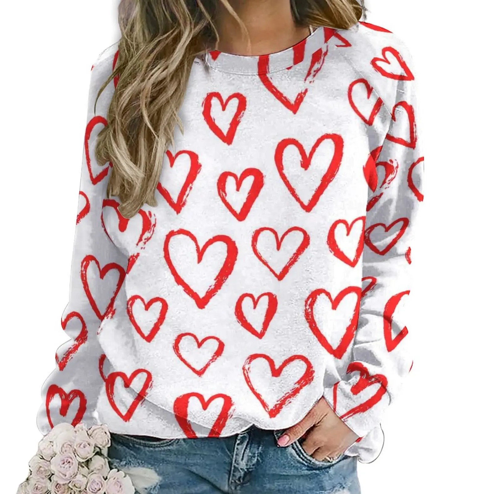 

Red Heart Casual Hoodies Winter Graffiti Art Print Aesthetic Hoodie Women Long-Sleeve Oversized Fashion Graphic Sweatshirts
