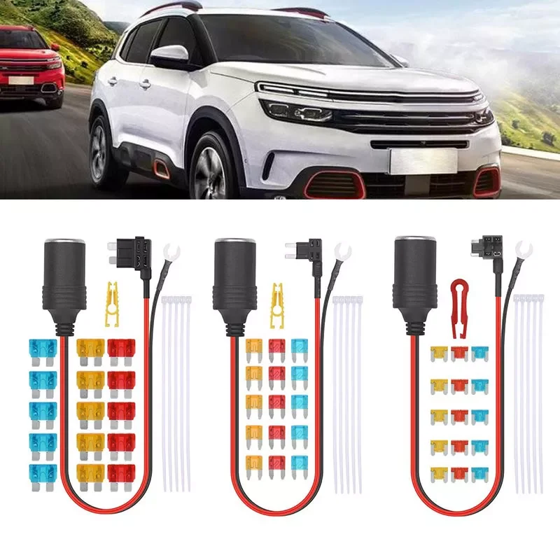

1set 30cm Car Cigarette Lighter 12V Socket Extension Standard Fuse Tap Holder Lead with Fuse 5A/10A/15A Cigarette Lighter Set