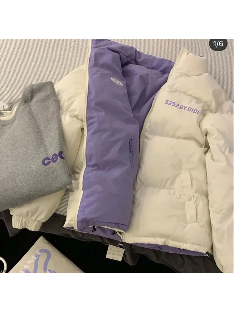 

New Winter Women Warm Parkas Stand Collar Stree Coats Casual Jackets Windproof Padded Coat Harajuku Wear on Both Sides Outerwear