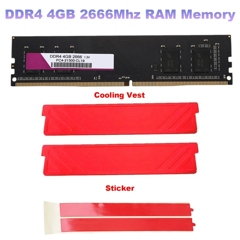 

4GB DDR4 2666Mhz RAM Memory+Cooling Vest PC4-21300 1.2V PC DIMM 288Pin RAM For Desktop Computer Ram