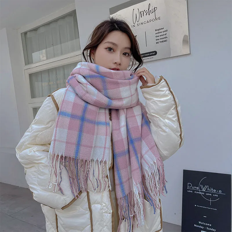

Plaid Scarf Shawl Women Winter Korean Versatile Student Lovers Neck Scarfs Luxury Men Warm Scarves Ladies Wraps Long Bib Foulard