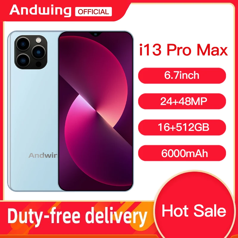 

Смартфон Andwing i13 Pro Max, Android 512, 16 ГБ, 6000 мАч, 6,7 дюйма, телефон с двумя Sim-картами